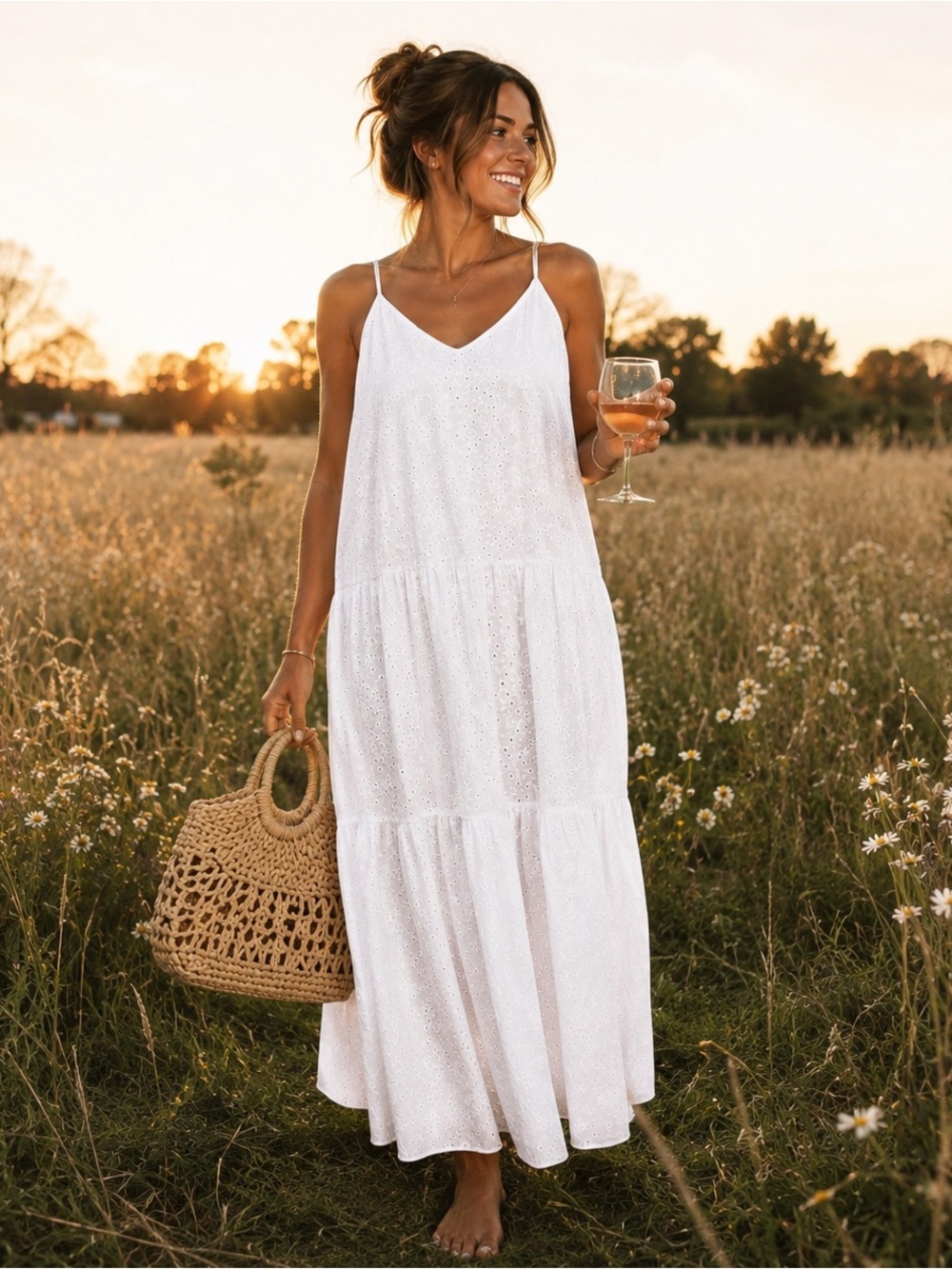 White Eyelet Tiered Maxi Dress - Women's Summer Dress